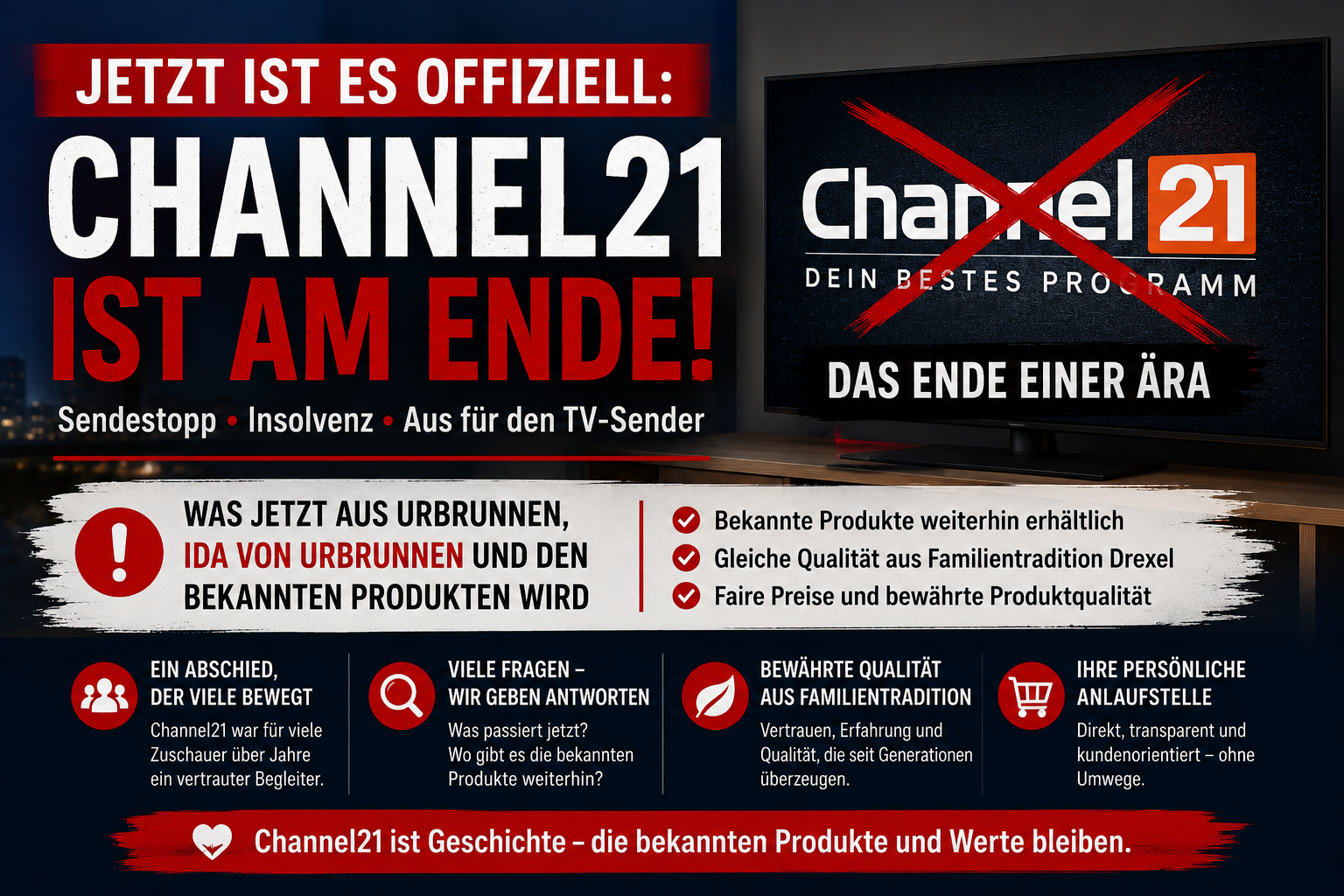 Channel21 endgültig am Ende: Was jetzt aus Urbrunnen, Ida von Urbrunnen und den bekannten Produkten wird - Channel21 endgültig aus: Was jetzt aus Urbrunnen &amp;amp;amp; Ida von Urbrunnen wird